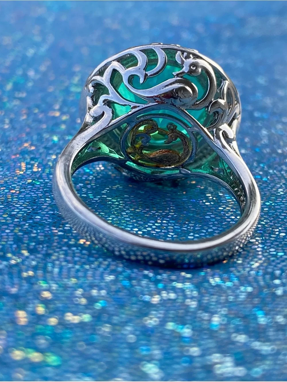 EverTrue Peacock Qtz. 11.65 ctw Royal Peacock Crest Two-Tone Ring-18K YG PL Bond